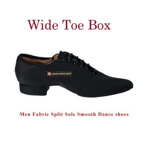 M5 - Wide Toe Box Men smooth split sole black fabric dance shoes 517S-MS-SS-BF